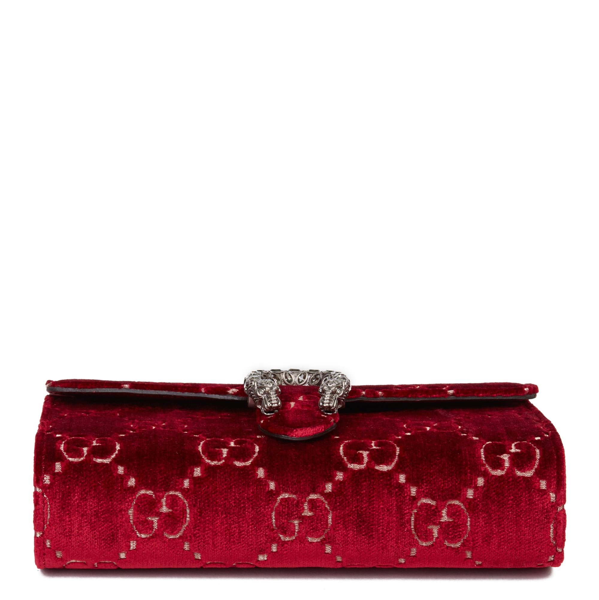 2020 Gucci Red GG Velvet & Calfskin Leather Dionysus Wallet-on-Chain 1