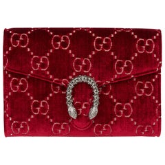2020 Gucci Red GG Velvet & Calfskin Leather Dionysus Wallet-on-Chain