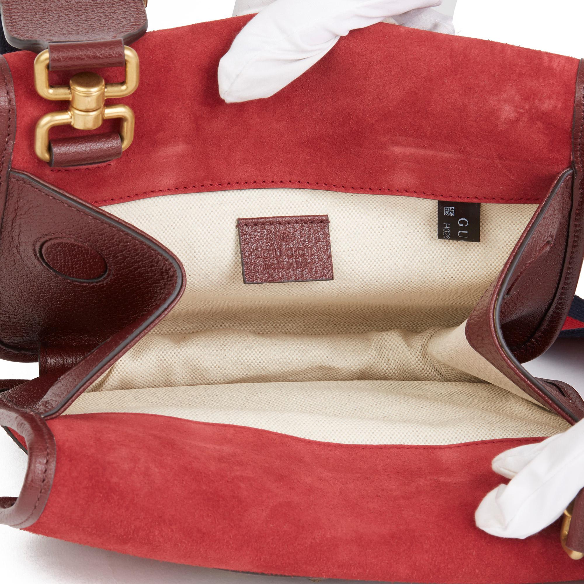 2020 Gucci Red Suede & Burgundy Pigskin, Navy Web Small Messenger Bag 6