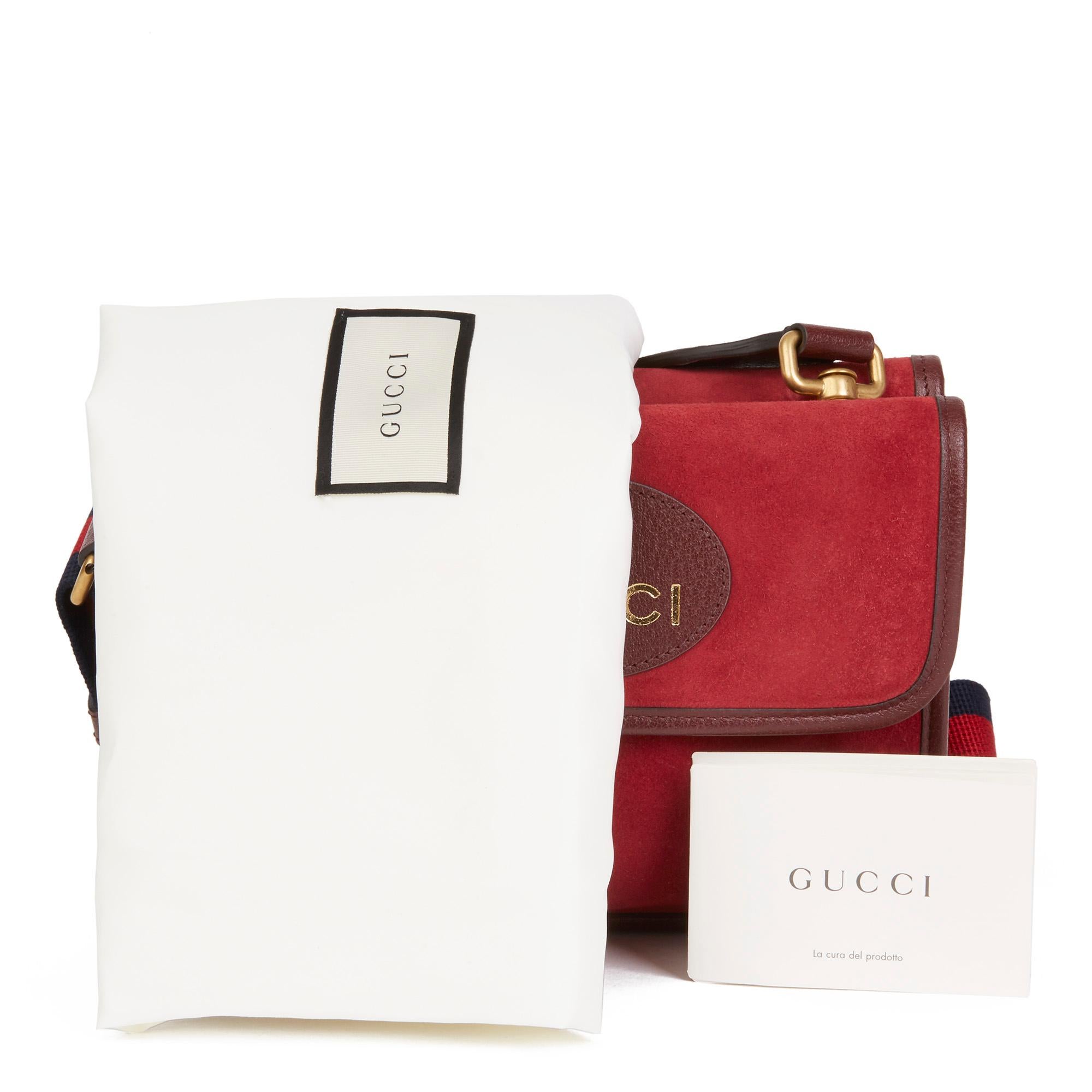2020 Gucci Red Suede & Burgundy Pigskin, Navy Web Small Messenger Bag 7