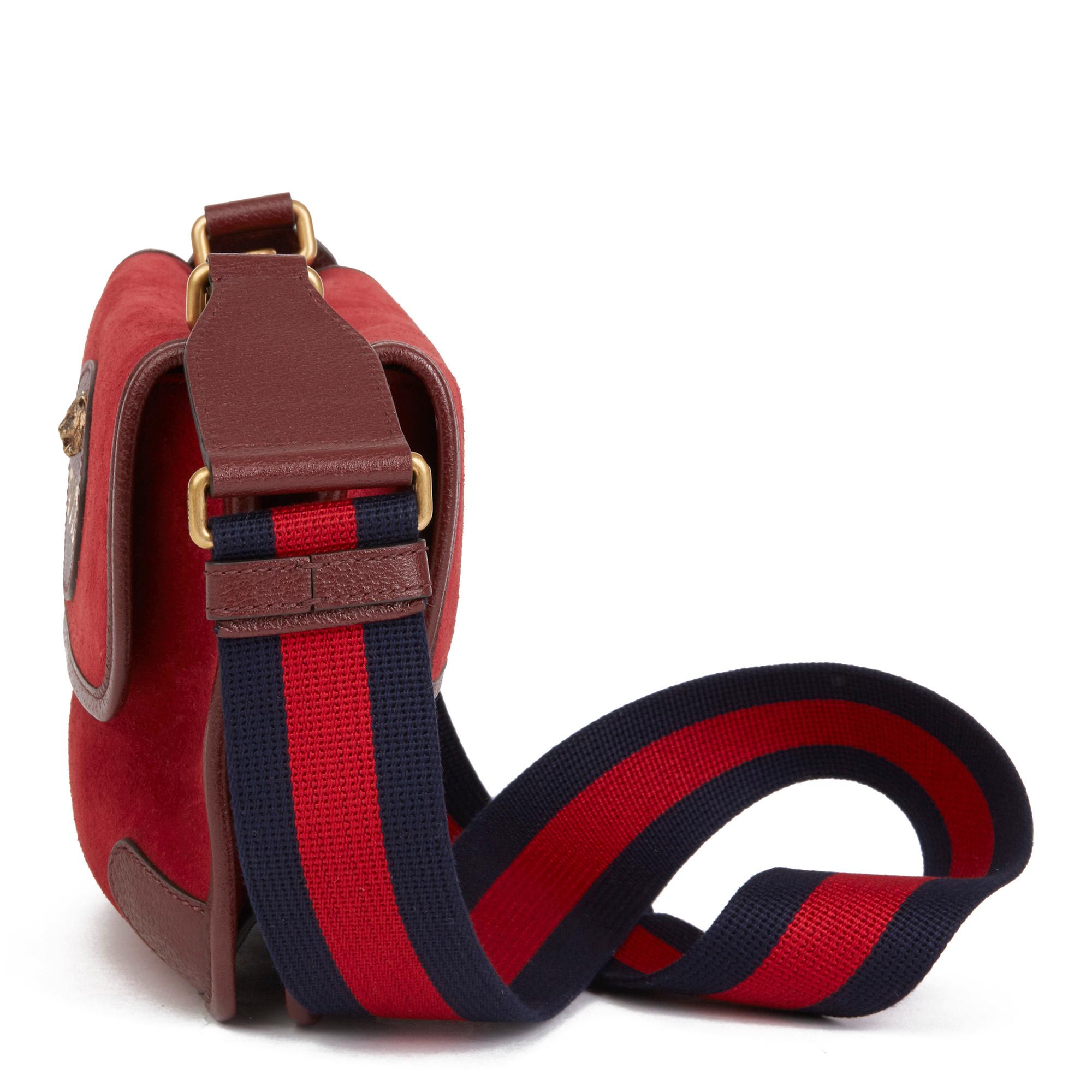 2020 Gucci Rotes Wildleder & Burgundisches Schweinsleder:: Marineblau Kleiner Messenger Bag für Damen oder Herren