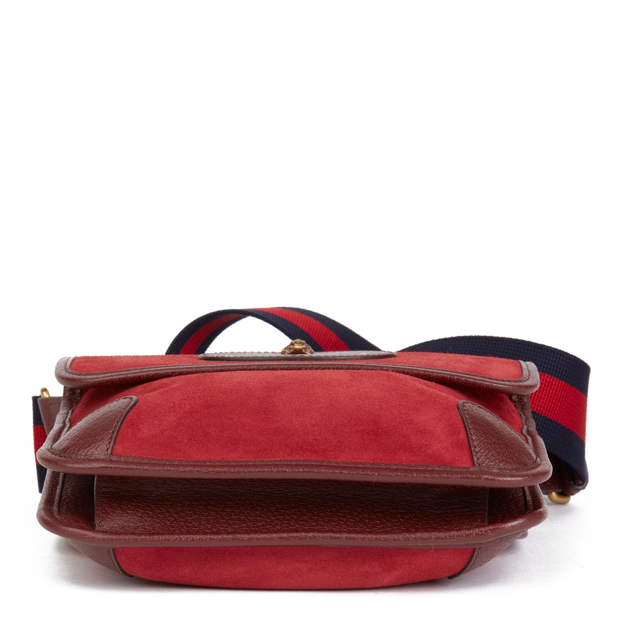 2020 Gucci Red Suede & Burgundy Pigskin, Navy Web Small Messenger Bag 1