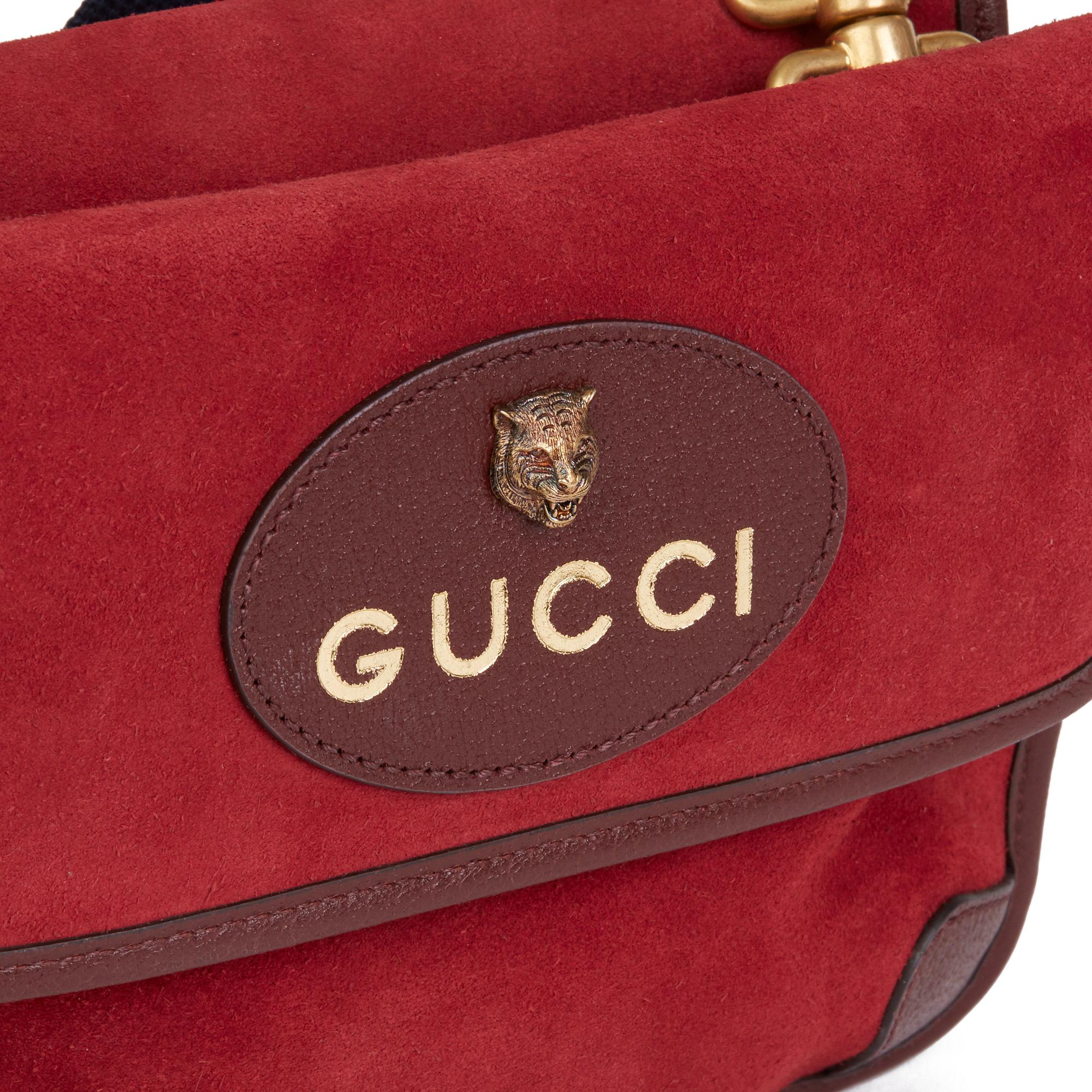 2020 Gucci Red Suede & Burgundy Pigskin, Navy Web Small Messenger Bag 2