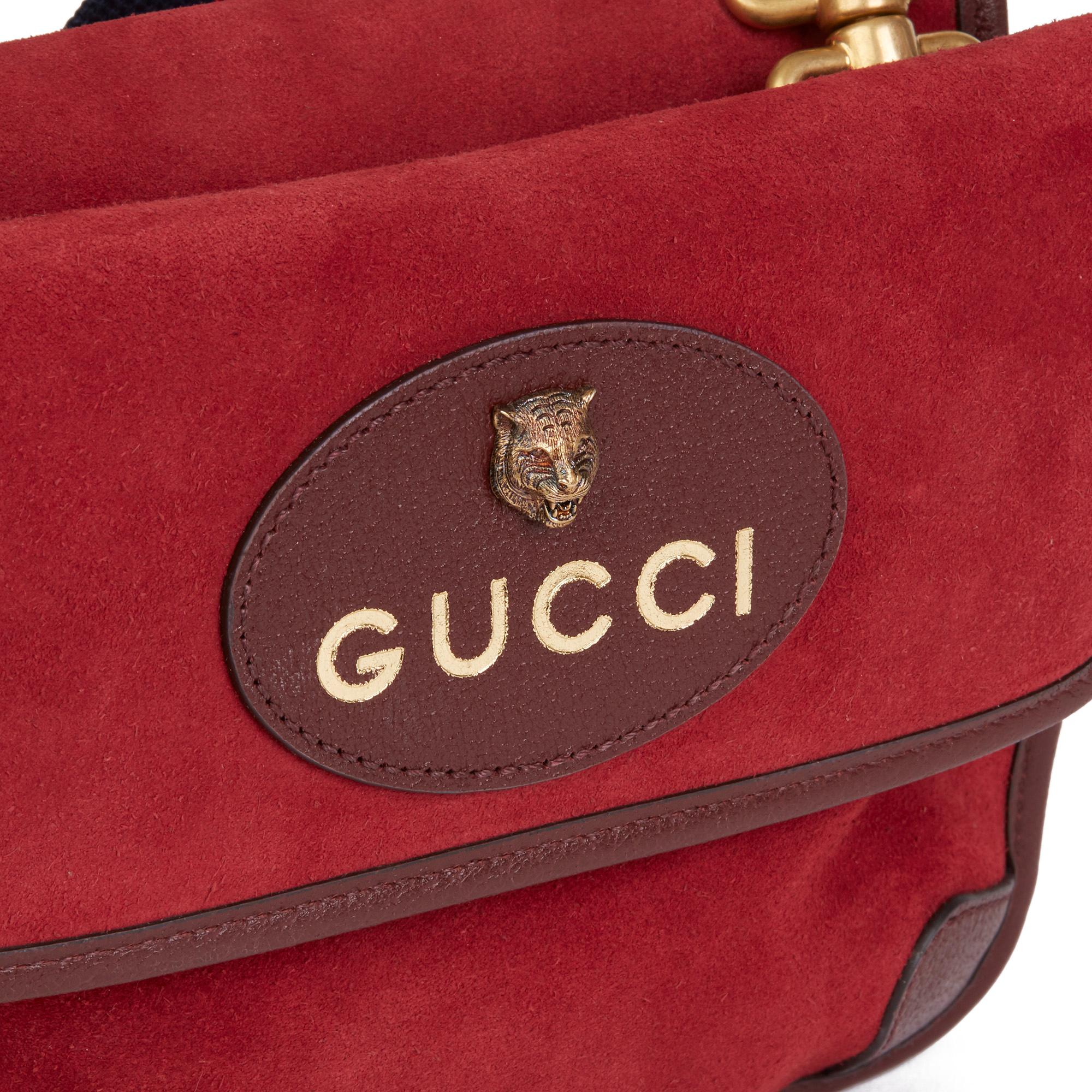 2020 Gucci Rotes Wildleder & Burgundisches Schweinsleder:: Marineblau Kleiner Messenger Bag 3