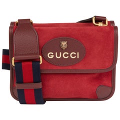 2020 Gucci Red Suede & Burgundy Pigskin, Navy Web Small Messenger Bag