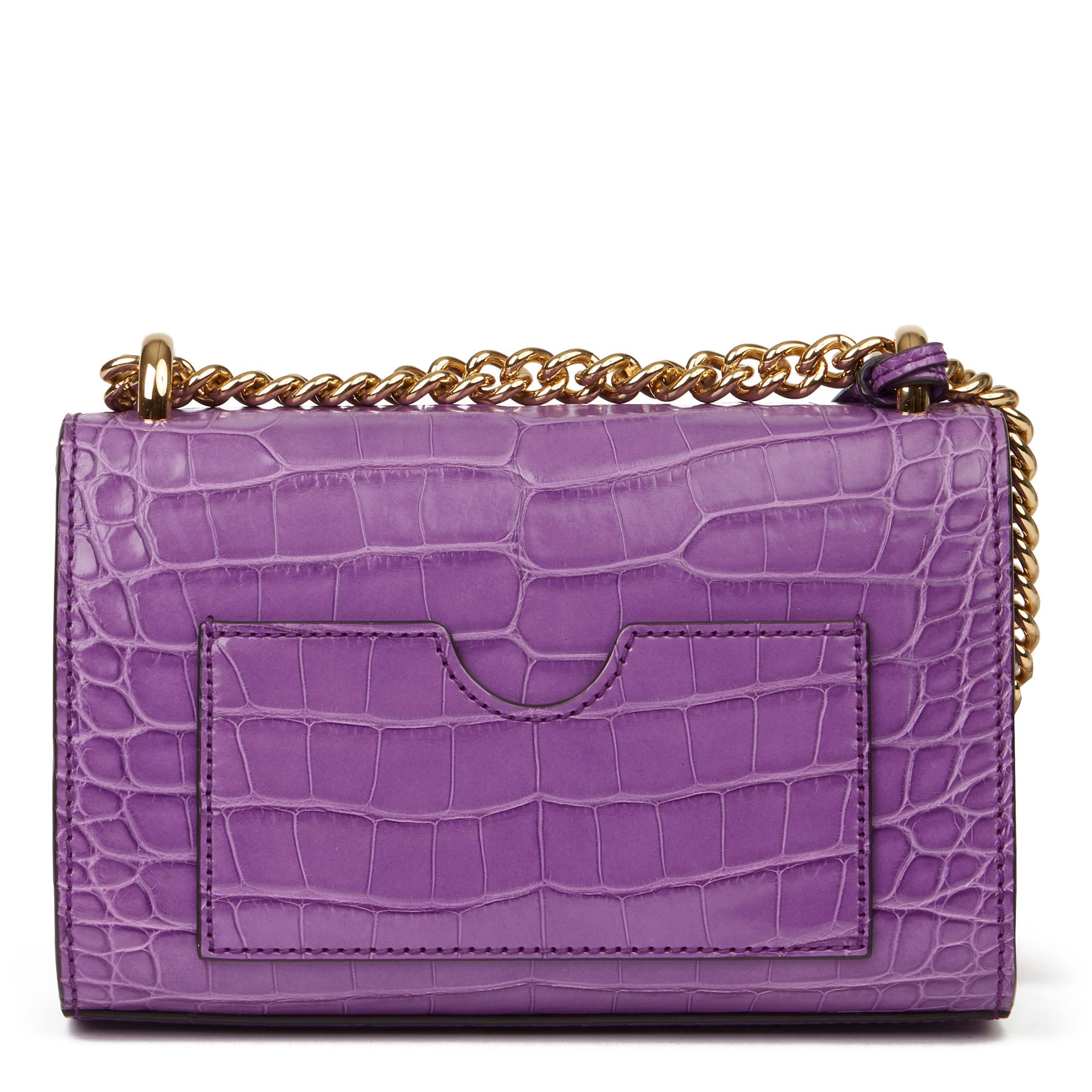 2020 Gucci sac à bandoulière en cuir d'alligator mat, petit cadenas, violet cyclamen Pour femmes en vente