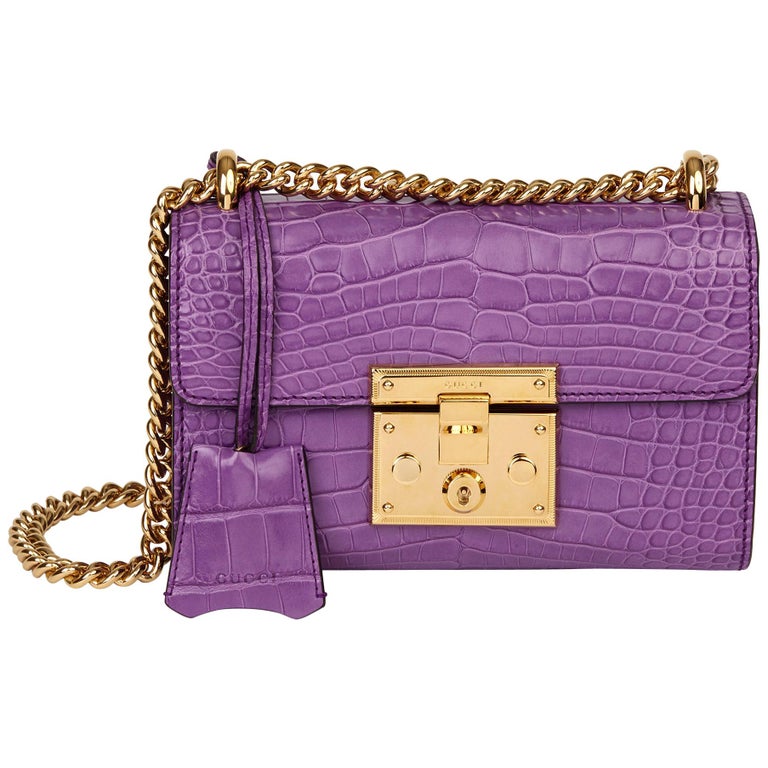 2020 Gucci Violet Cyclamen Matte Alligator Leather Small Padlock