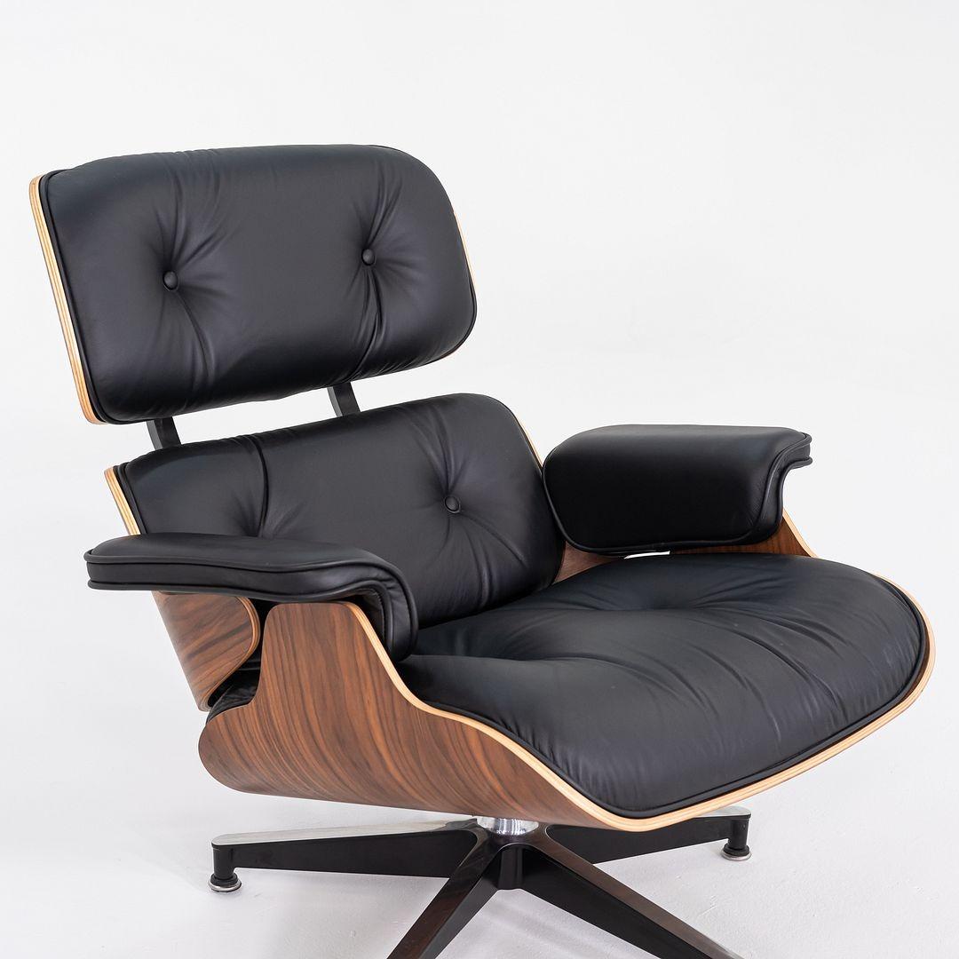 Modern 2020 Herman Miller Eames Lounge Chair and Ottoman in Black Leather and Walnut
