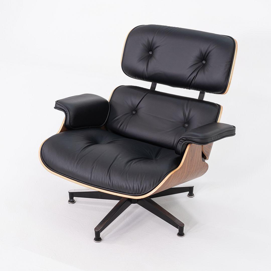 Aluminum 2020 Herman Miller Eames Lounge Chair and Ottoman in Black Leather and Walnut
