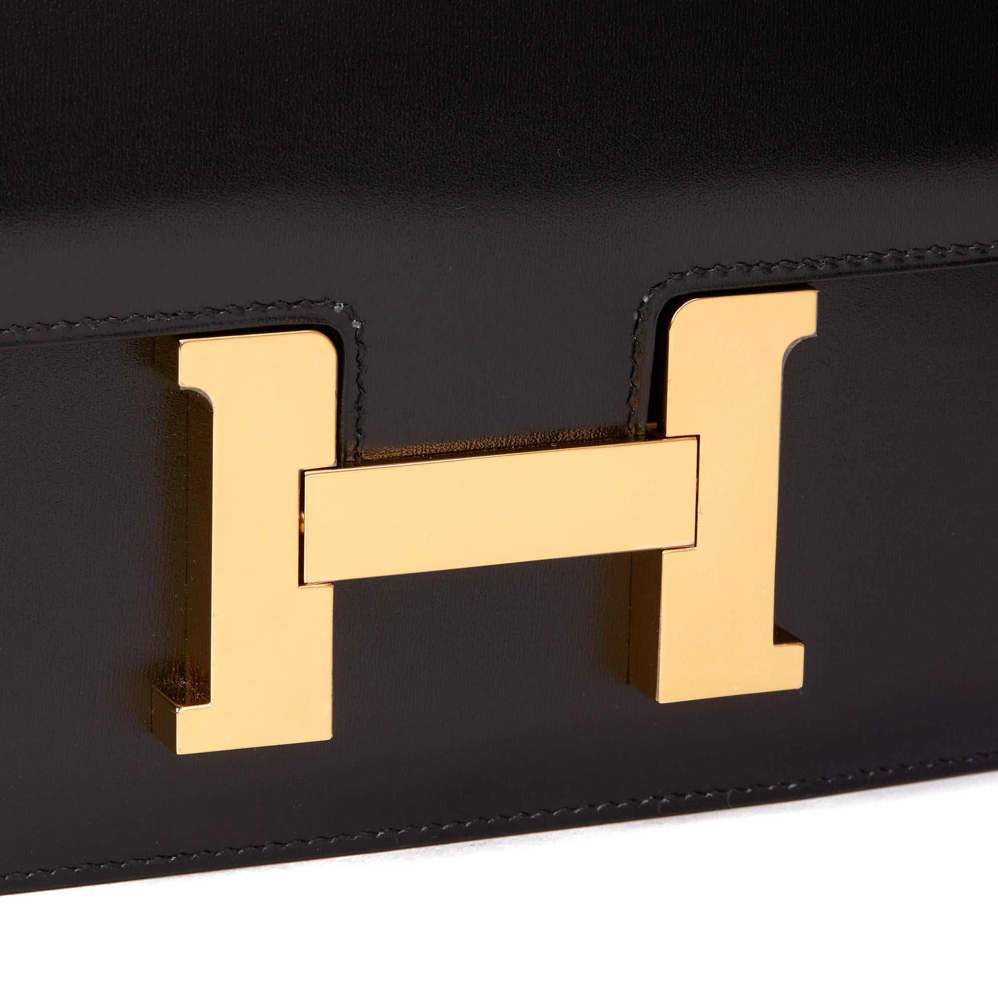 Women's 2020 Hermès Black Box Calf Leather Constance 23