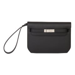 2020 Hermès Black Epsom Leather Kelly Depeches 25cm Pochette 