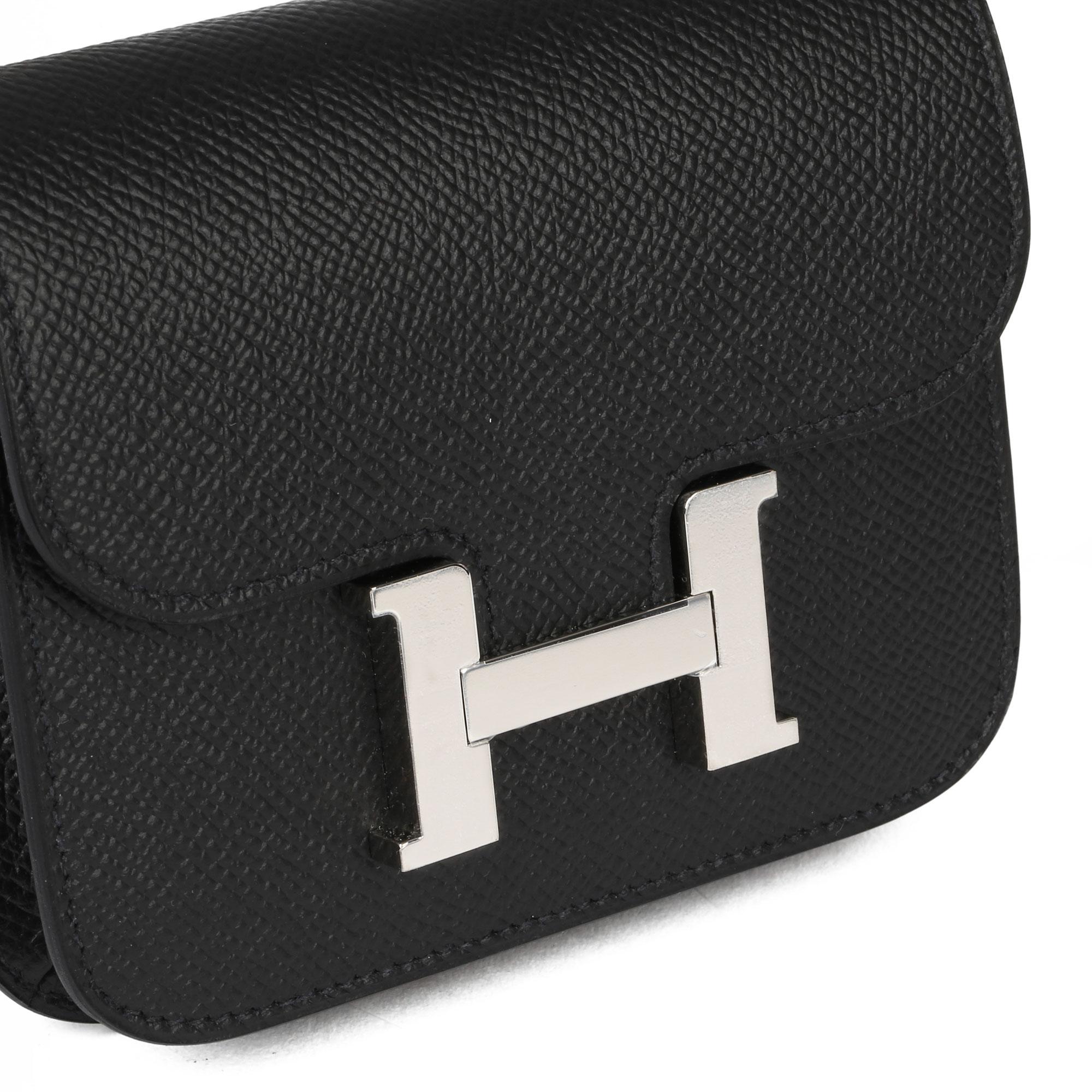 Black 2020 Hermes Noir Epsom Leather Constance Slim Wallet