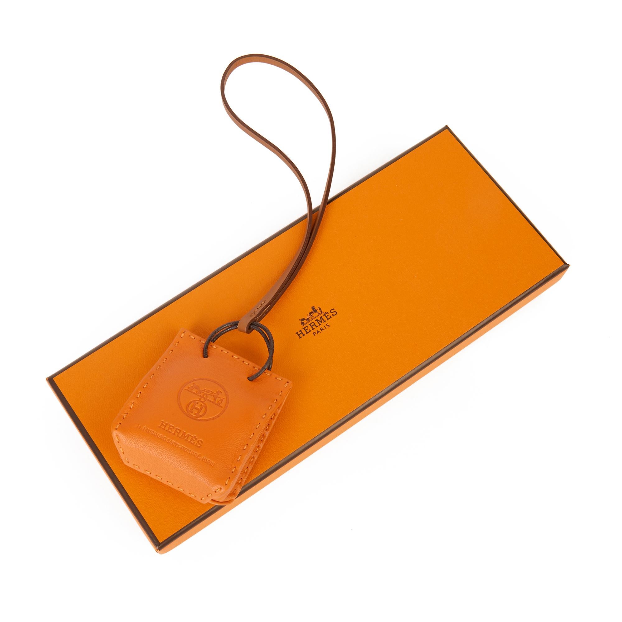 Women's or Men's 2020 Hermès Orange Lambskin Leather Shopping Bag Charm