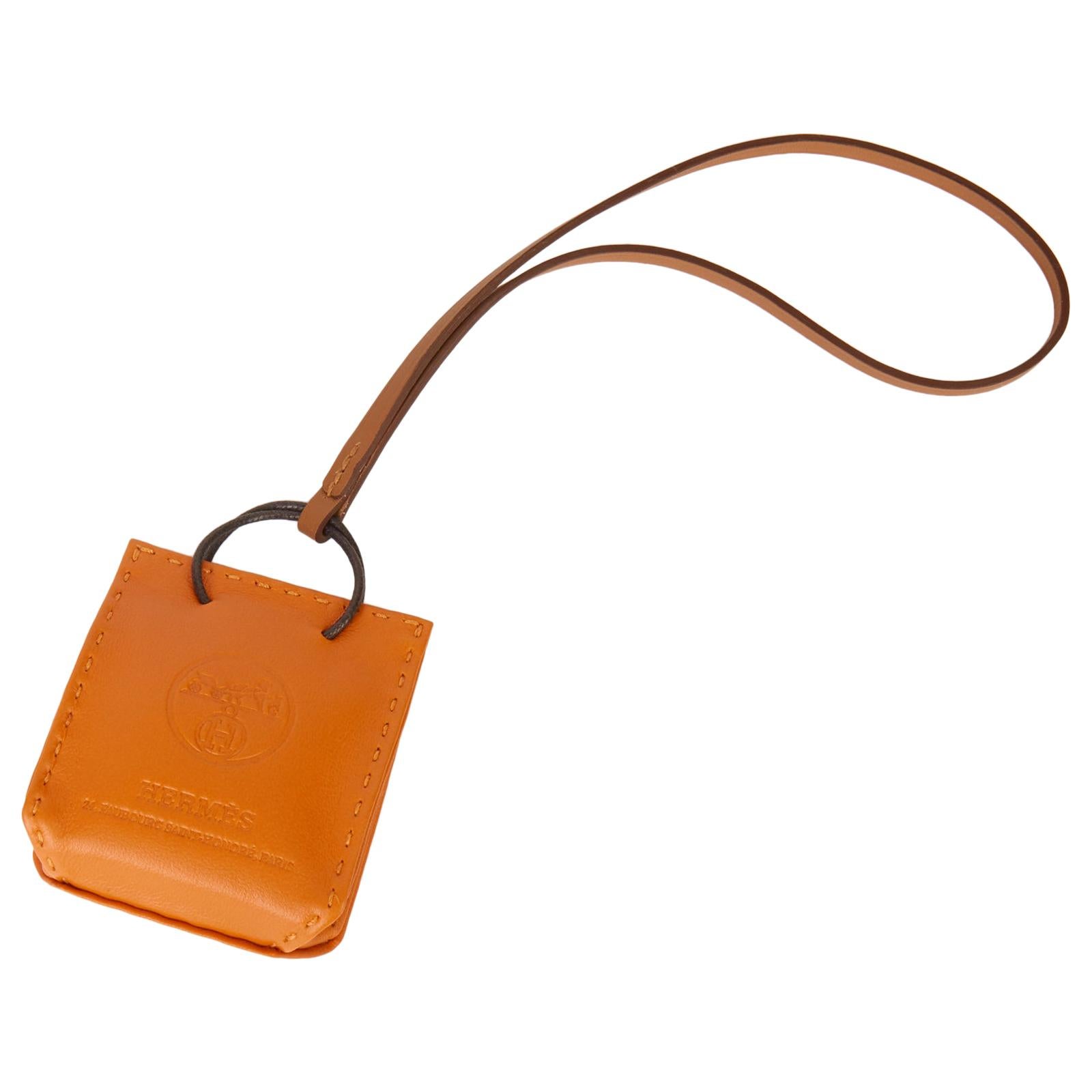 2020 Hermès Orange Lambskin Leather Shopping Bag Charm