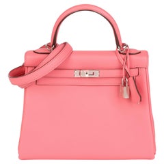 2020 Hermes Rose Eté Swift Leder Kelly 25cm Retourne