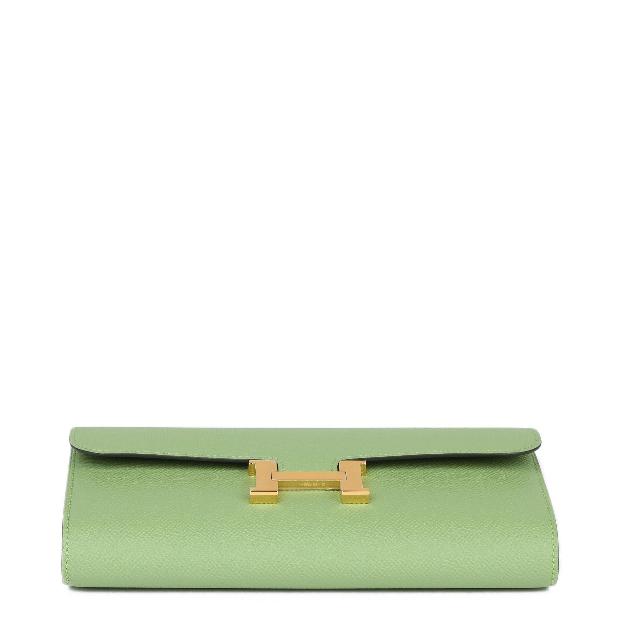 2020 Hermes Vert Criquet Epsom Leder Constance To Go Lange Brieftasche Damen