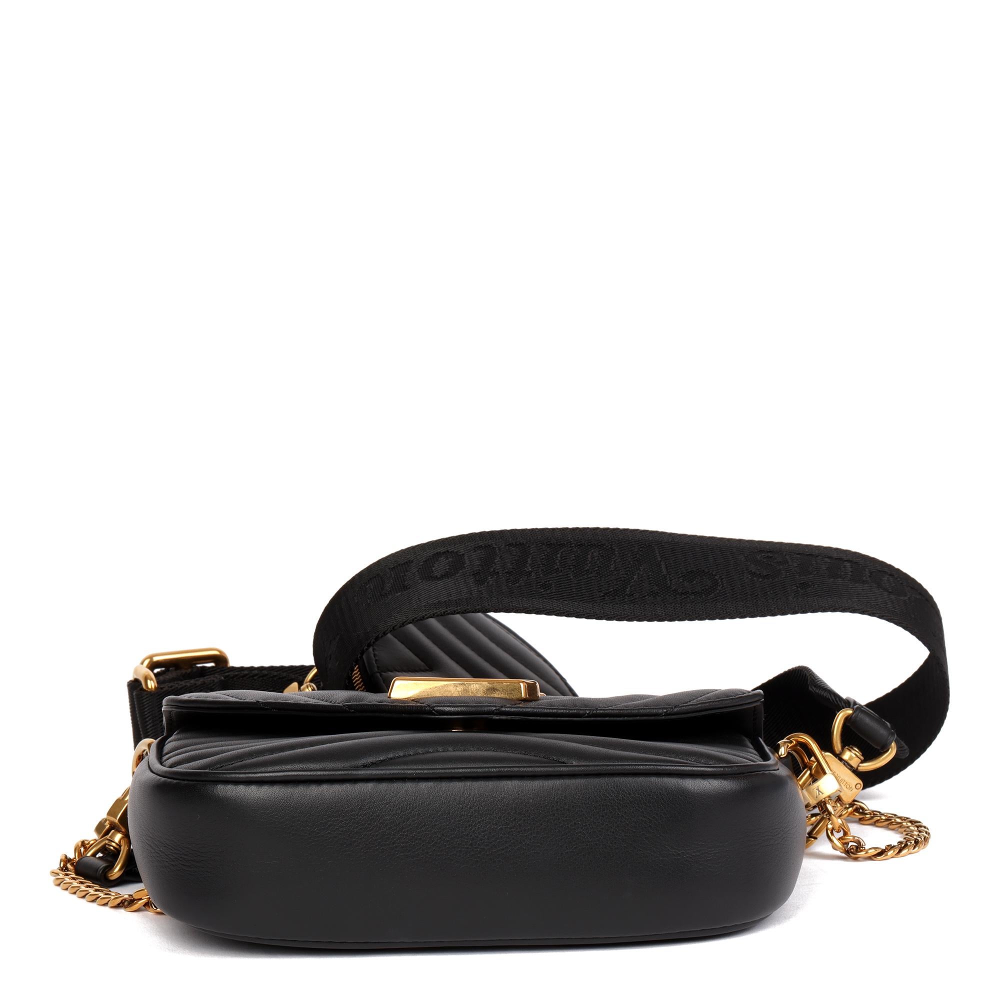 2020 Louis Vuitton Black Chevron Quilted Calfskin New Wave Multi Pochette In Excellent Condition In Bishop's Stortford, Hertfordshire