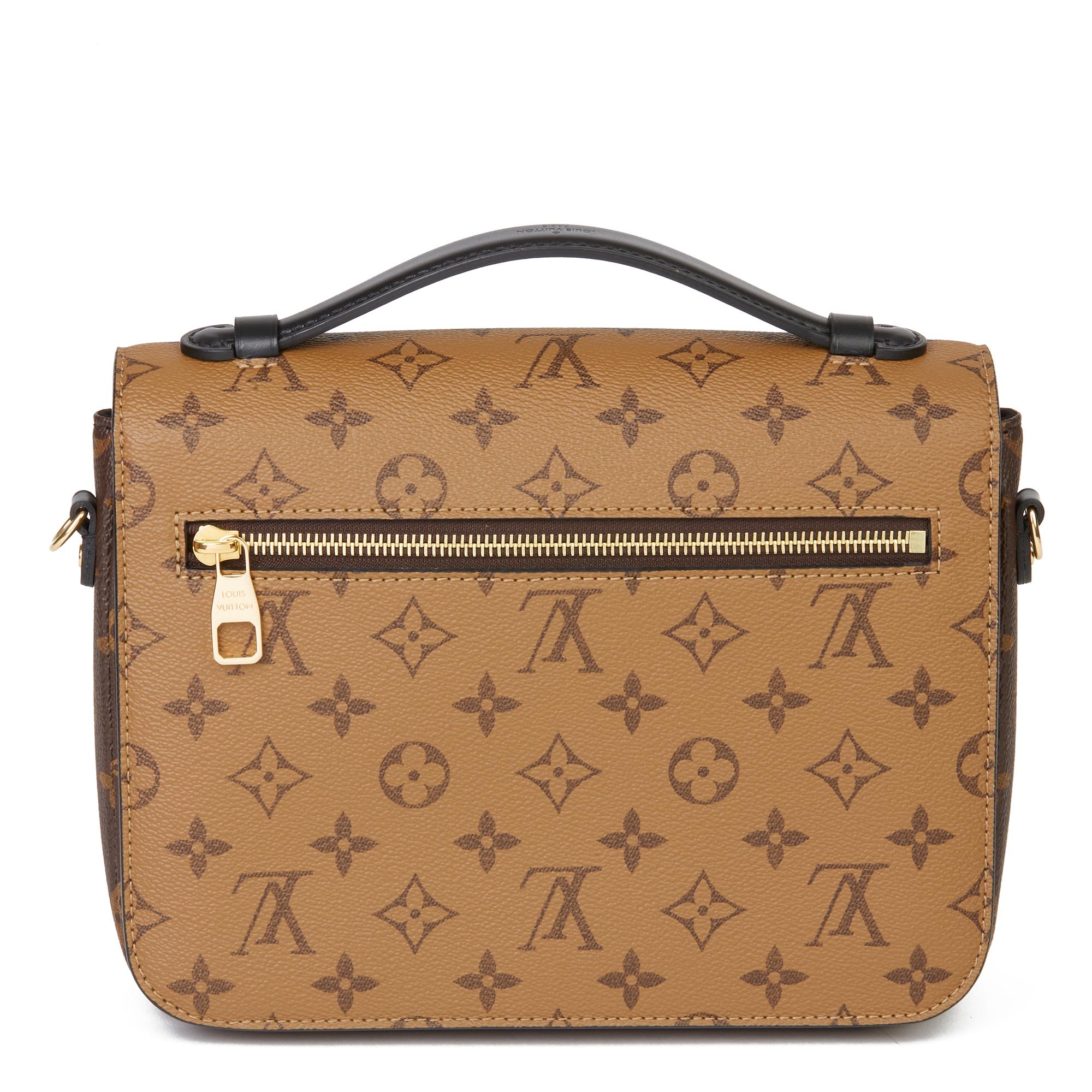 2020 Louis Vuitton Brown Monogram Canvas & Black Calfskin Reverso Pochette Metis In Excellent Condition In Bishop's Stortford, Hertfordshire