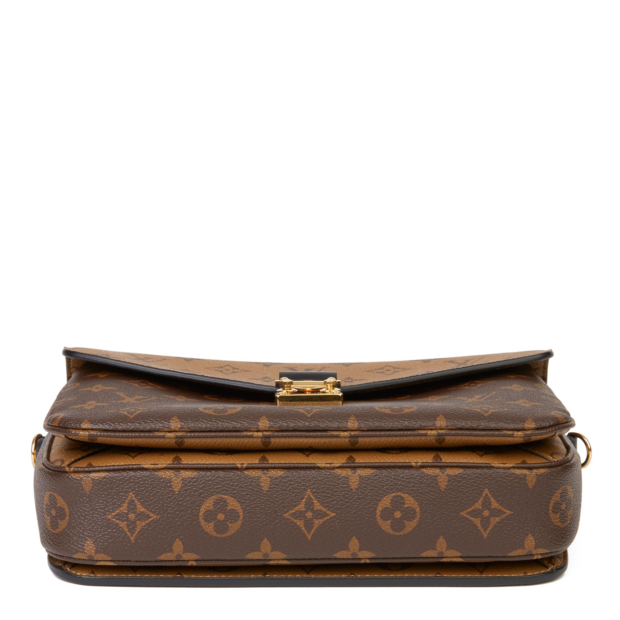 Women's 2020 Louis Vuitton Brown Monogram Canvas & Black Calfskin Reverso Pochette Metis