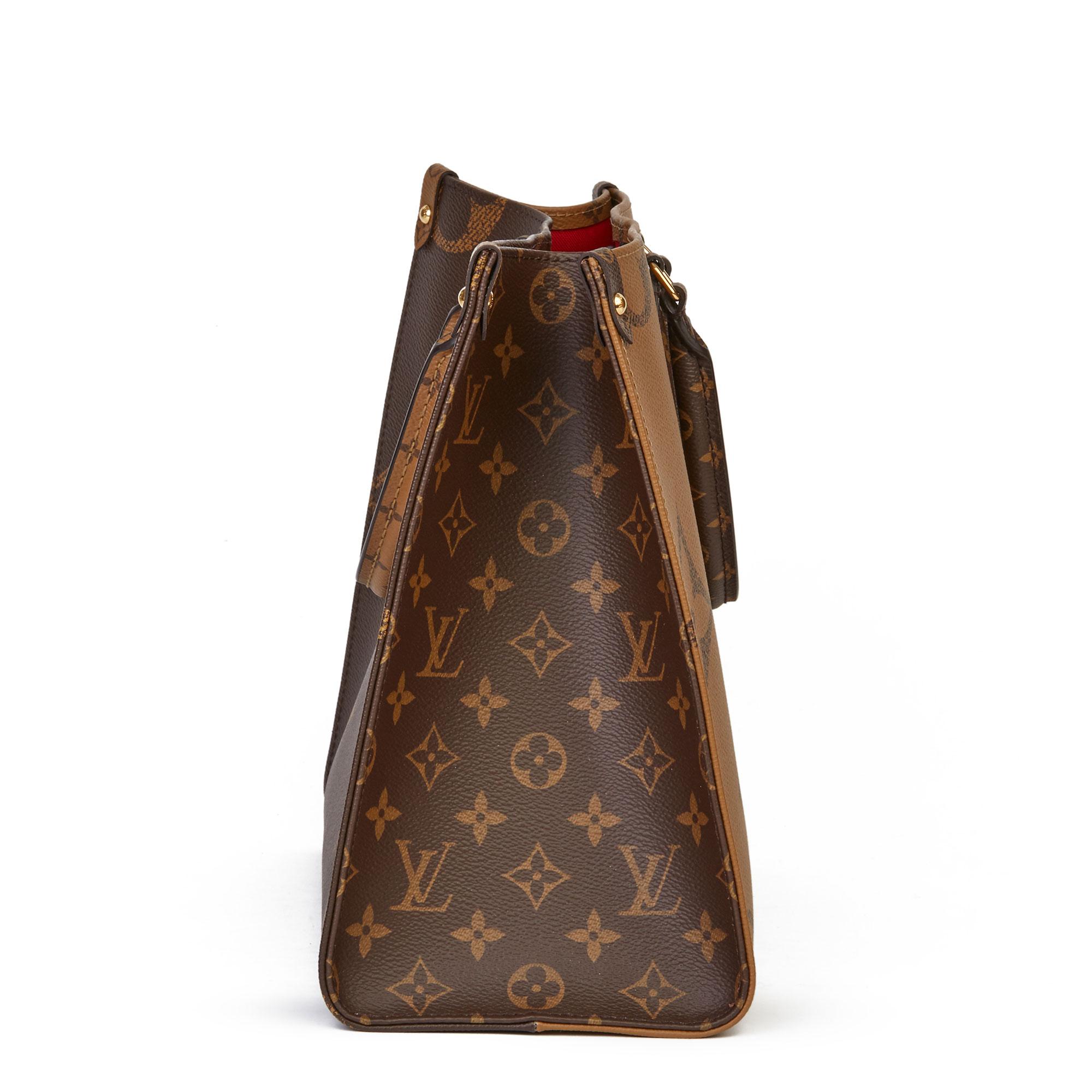 louis vuitton onthego mm brown coated canvas tote