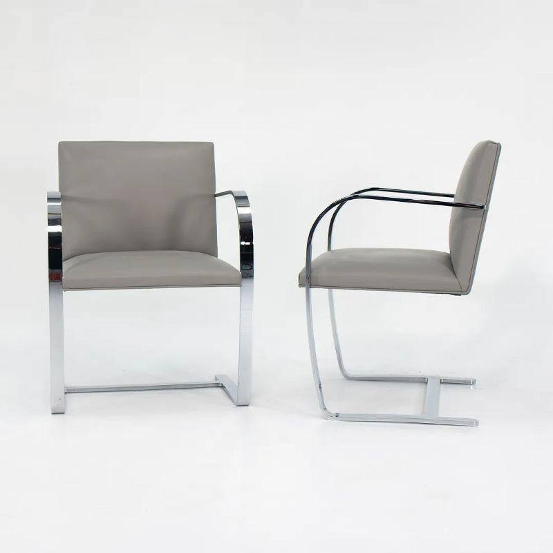American 2020 Mies van der Rohe Flat Bar Brno Chairs for Knoll in Grey Leather For Sale