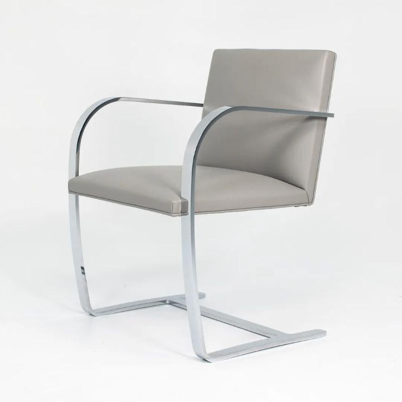 Contemporary 2020 Mies van der Rohe Flat Bar Brno Chairs for Knoll in Grey Leather For Sale