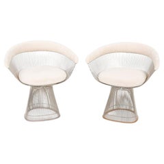 2020 Pair of Warren Platner for Knoll Dining Arm Chairs in Ivory Suede