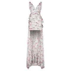2020 Philosophy White Floral Polka Dot High Low Dress with Train