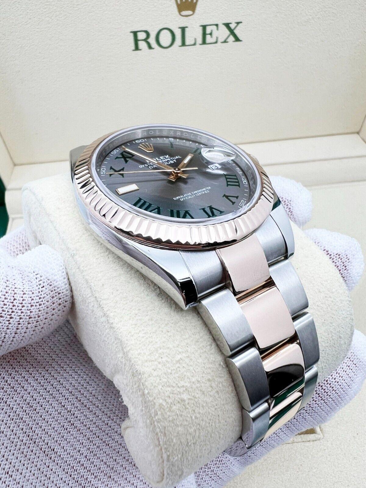 2020 Rolex 126331 Datejust 41 Wimbledon Dial 18K Rose Gold Steel Box Paper In Excellent Condition For Sale In San Diego, CA