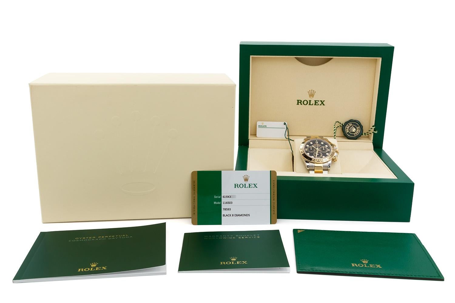 Rolex Daytona Zweifarbiges Stahl 18k Gold Schwarzes Diamant-Zifferblatt 116503 Box Papiere, 2020 2