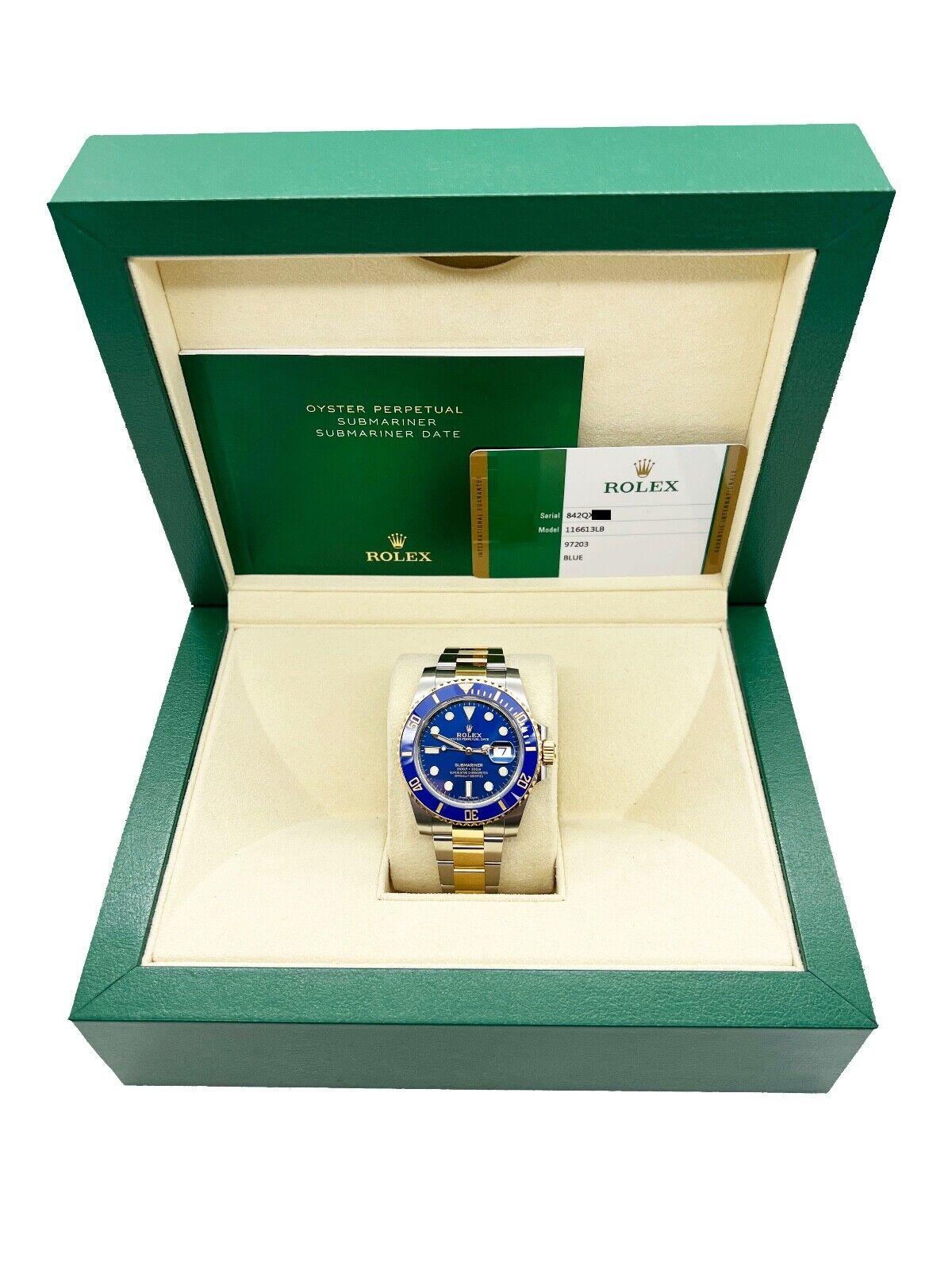 2020 Rolex Submariner 116613 Blue Ceramic 18K Yellow Gold Stainless Box Paper For Sale 6