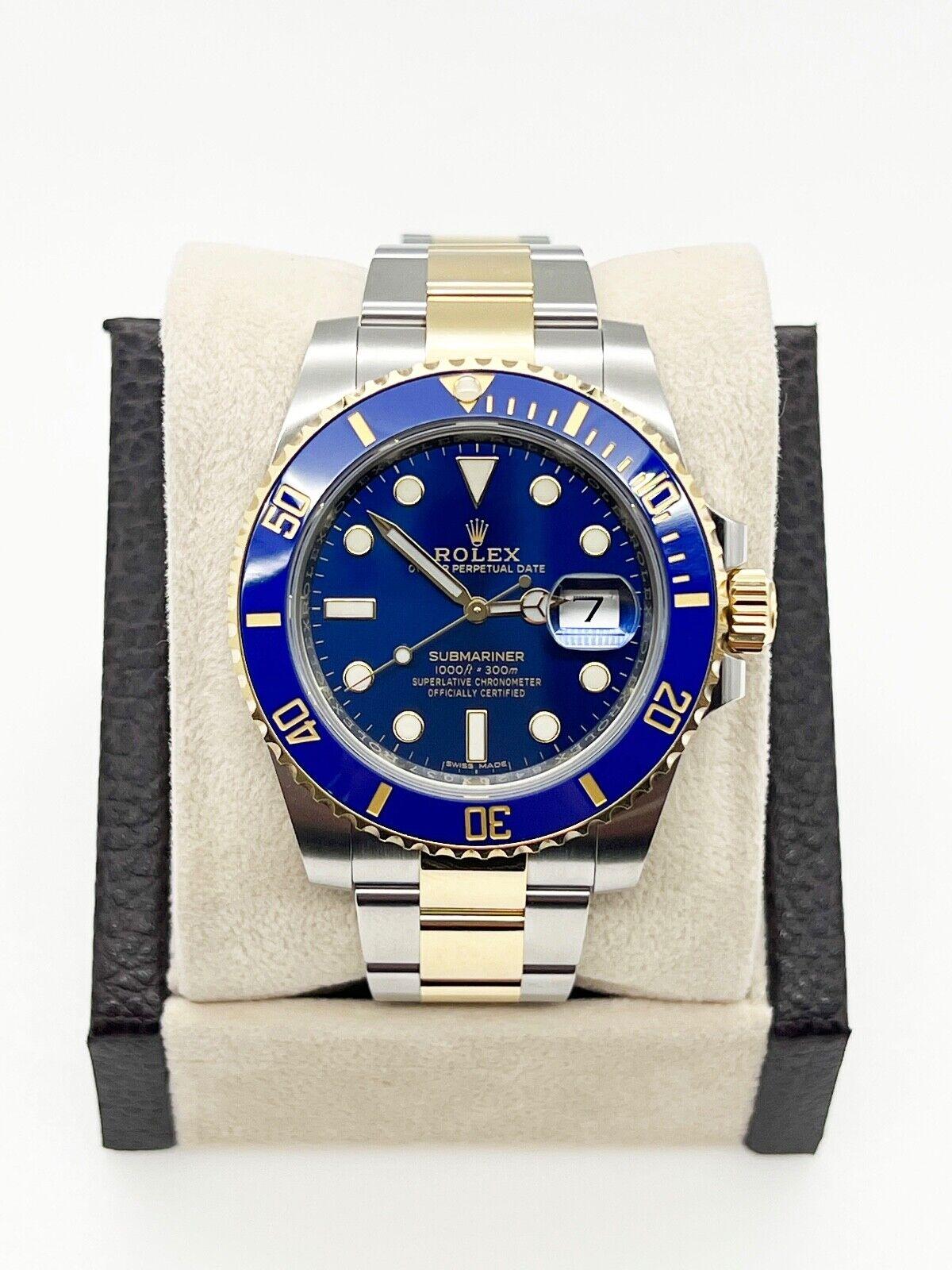 2020 Rolex Submariner 116613 Blue Ceramic 18K Yellow Gold Stainless Box Paper In Excellent Condition For Sale In San Diego, CA