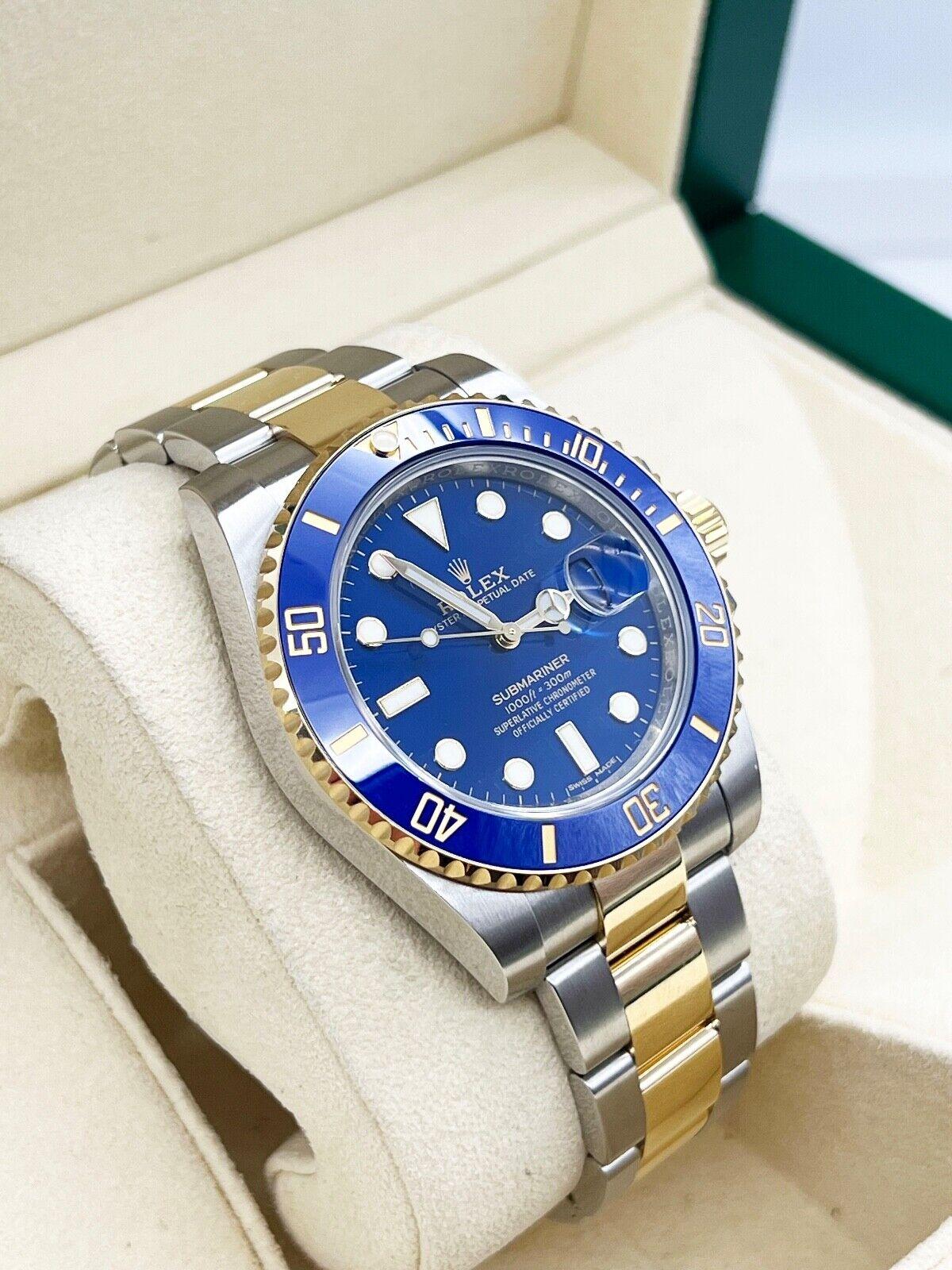 2020 Rolex Submariner 116613 Blue Ceramic 18K Yellow Gold Stainless Box Paper For Sale 3