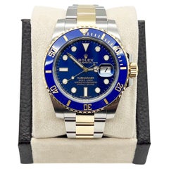 Used 2020 Rolex Submariner 116613 Blue Ceramic 18K Yellow Gold Stainless Box Paper