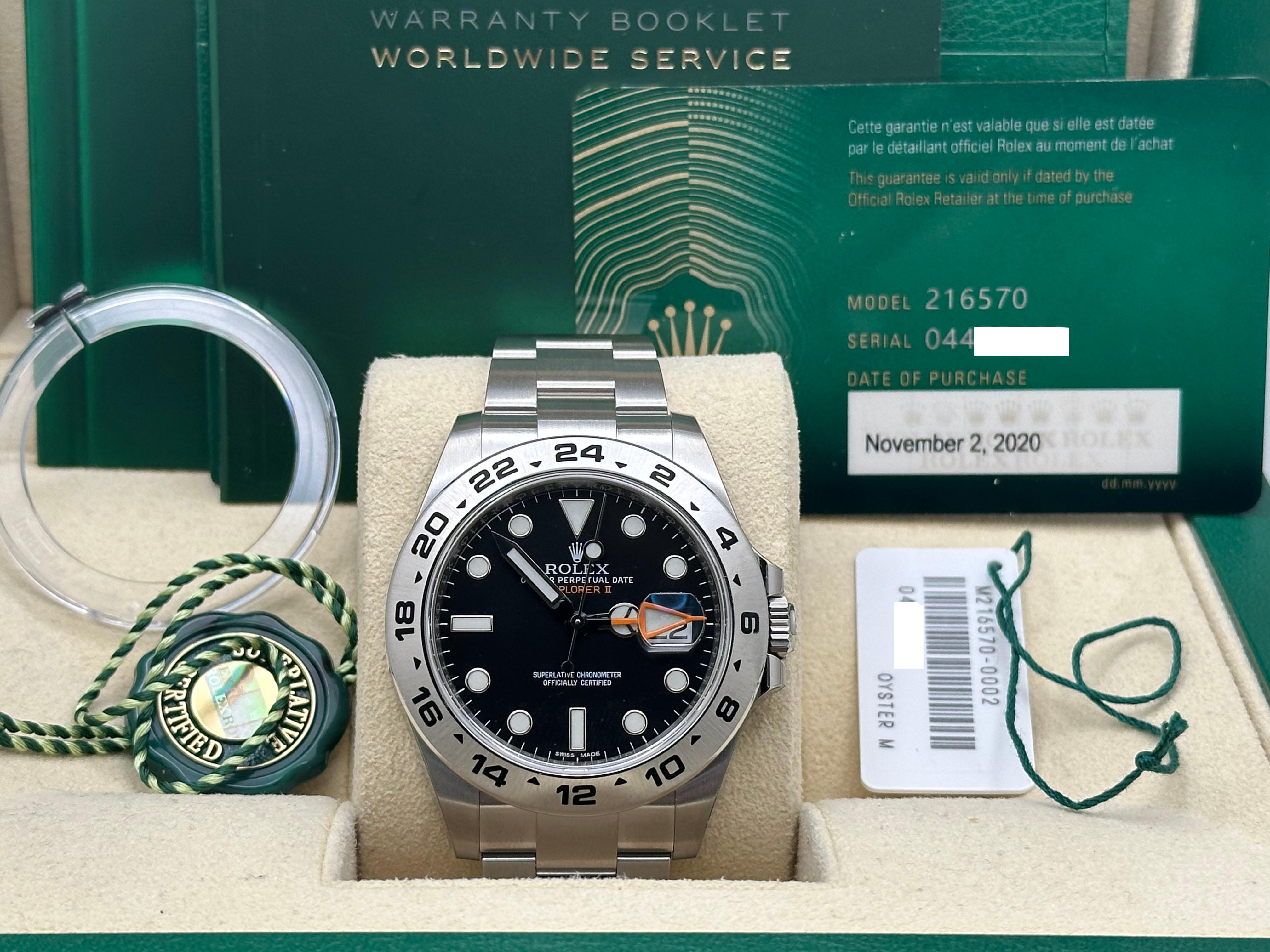 2020 STICKERS Rolex Explorer II 216570 42mm Quadrante Nero Acciaio Inox Carta Scatola in vendita 7
