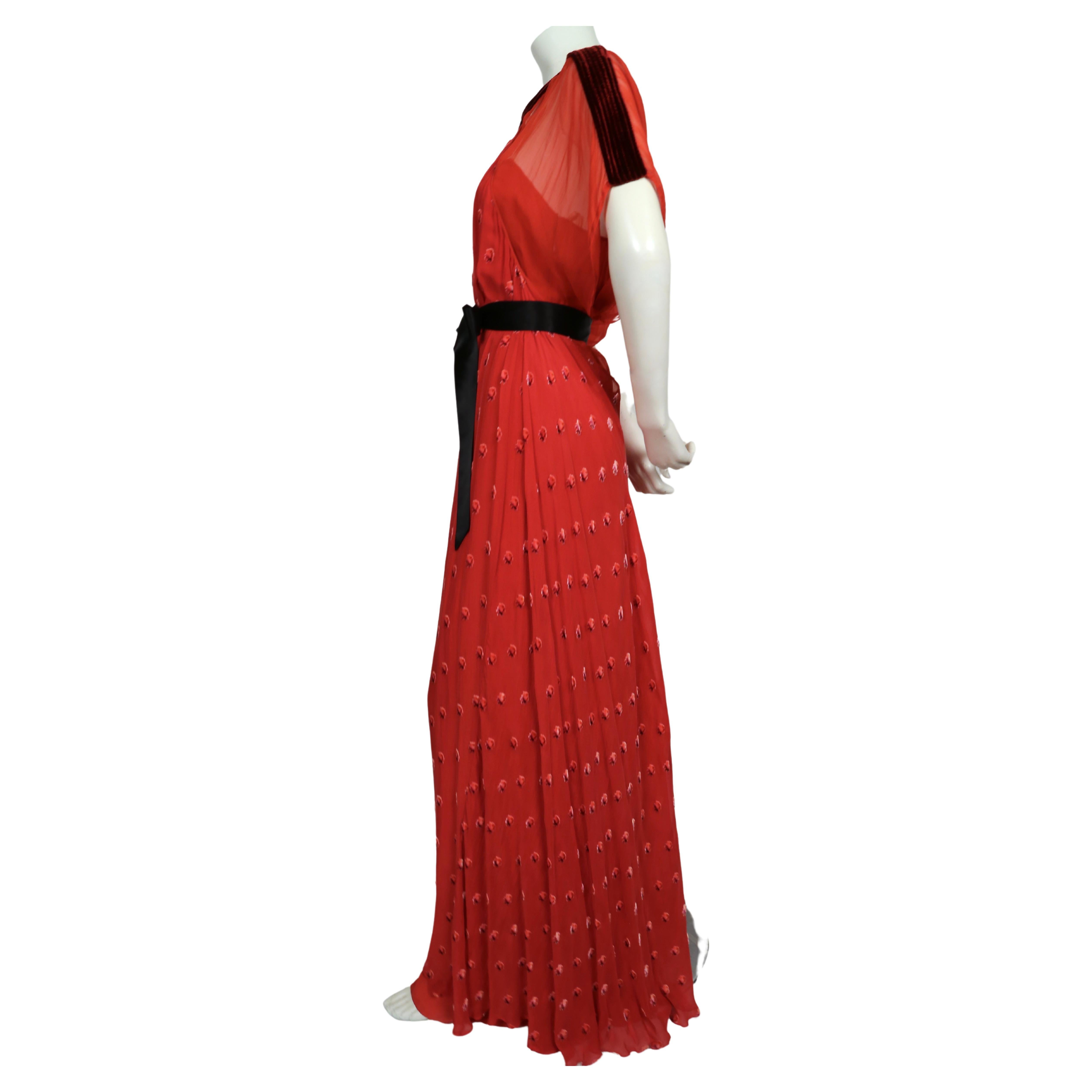 Women's or Men's 2020 VALENTINO red silk dress with velvet flowers and trim For Sale