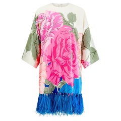 2020 Valentino Resort Floral Silk Dress with Feather Hem