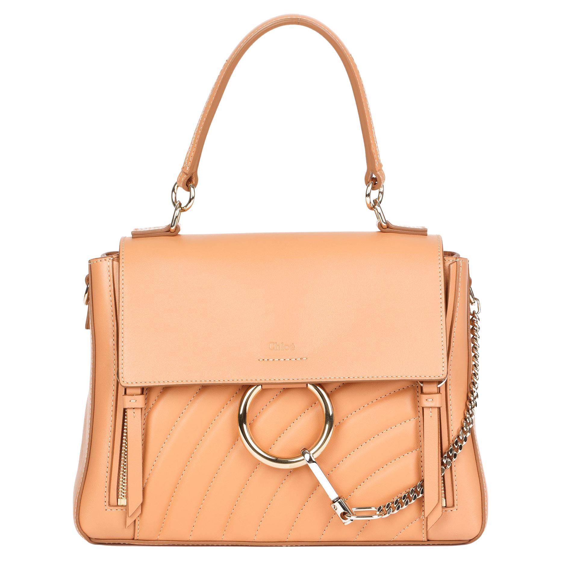 20201 Chloe Peach Quilted Calfskin Leather & Suede Small Faye Day Bag