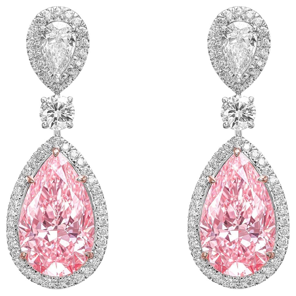 20,20 carati di orecchini a forma di pera di colore rosa intenso (colore trattato), Vivid Diamonds