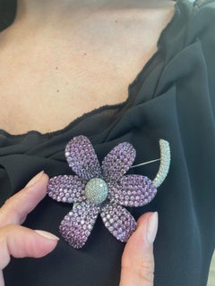 20.20ct Pink Sapphire with 3.01 Diamonds Brooch 18k White Gold