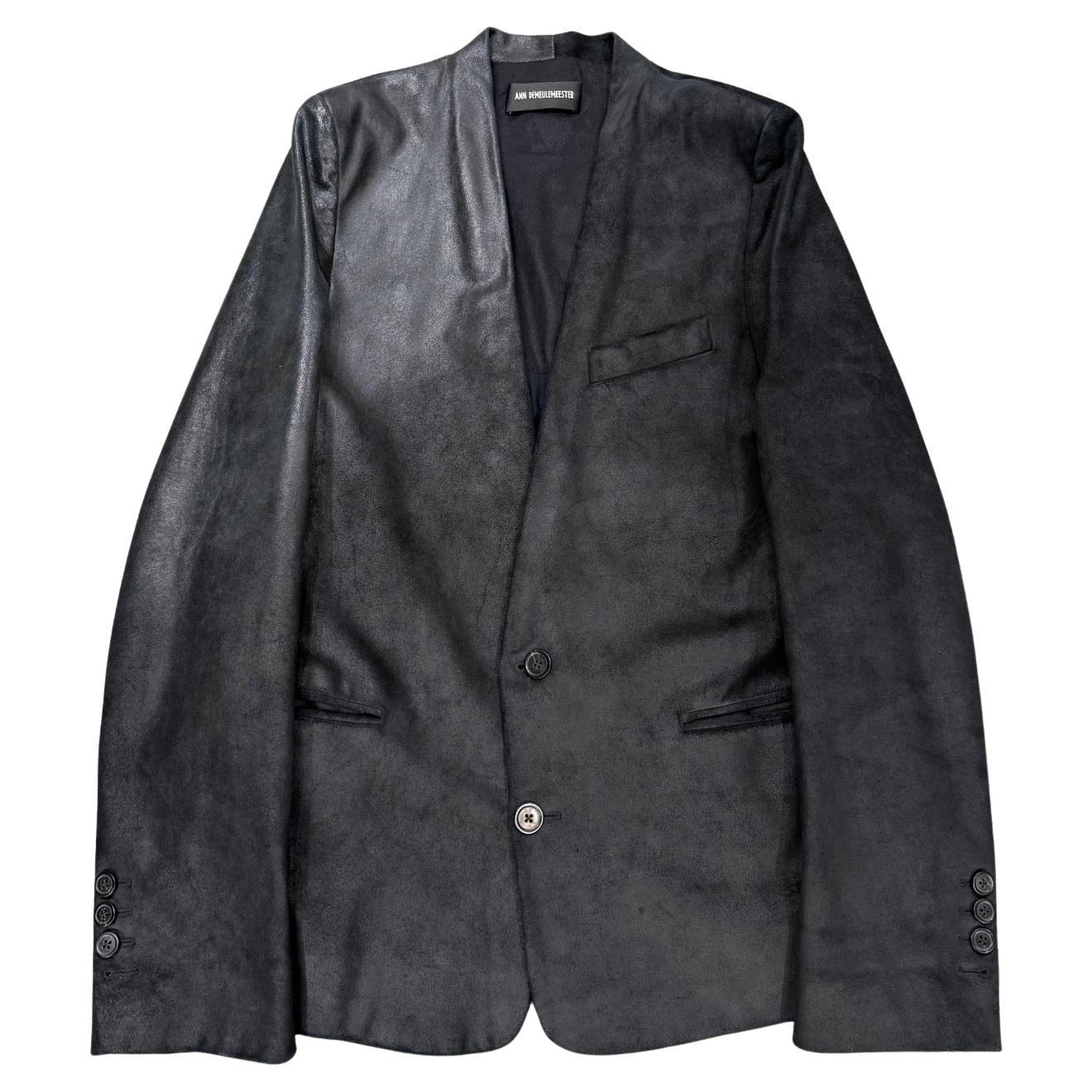 2020s Ann Demeulemeester sample collarless leather blazer