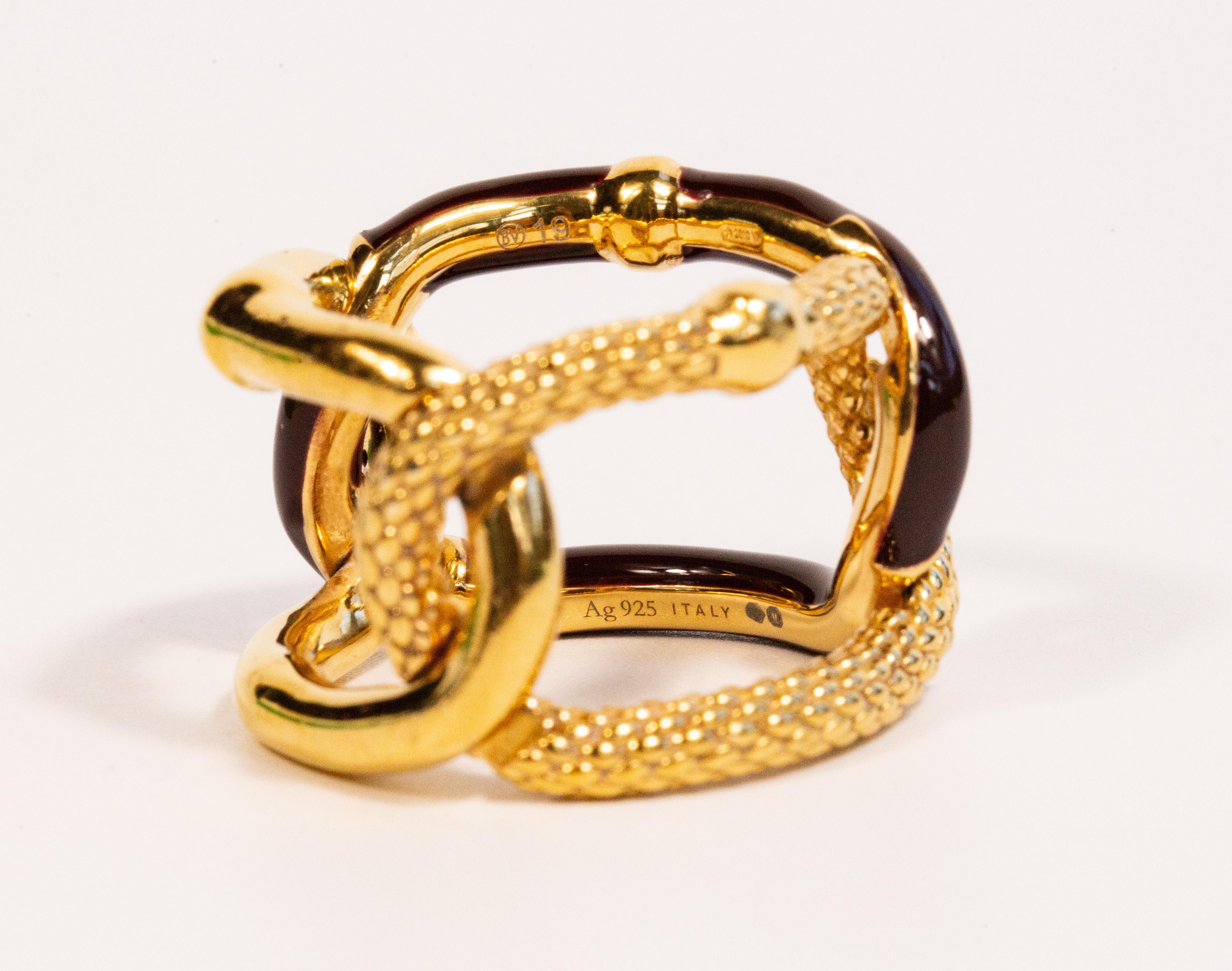 2020er Jahre Bottega Veneta Intreccio Kettenring Gold plissiert Silber und schwarzem Emaille im Angebot 1