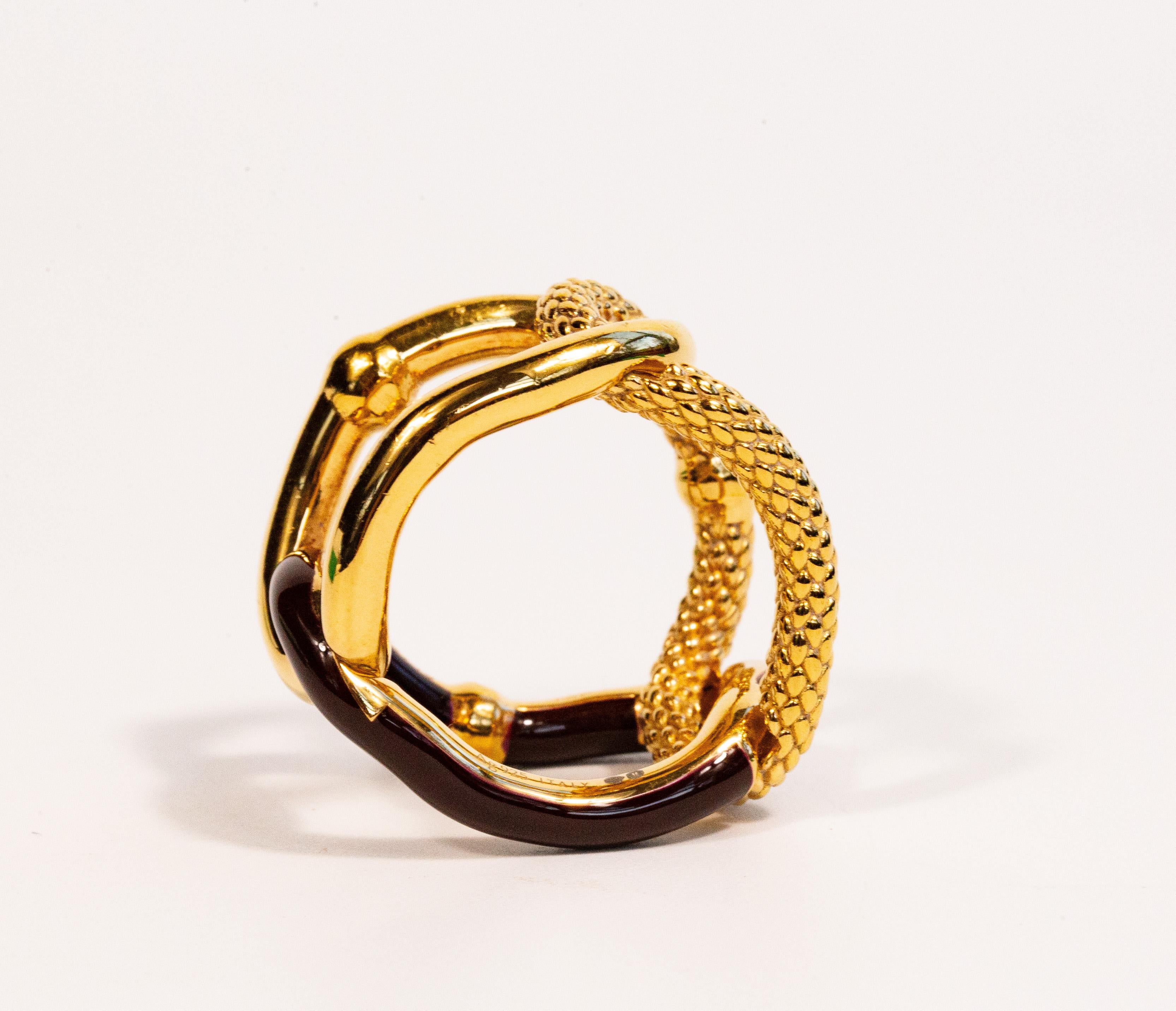 2020er Jahre Bottega Veneta Intreccio Kettenring Gold plissiert Silber und schwarzem Emaille im Angebot 3