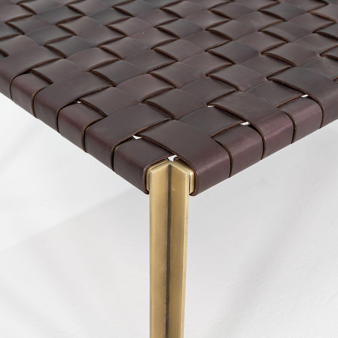 2020s Gratz / Laverne TG-18 Petit banc en bronze et cuir brun en vente 3