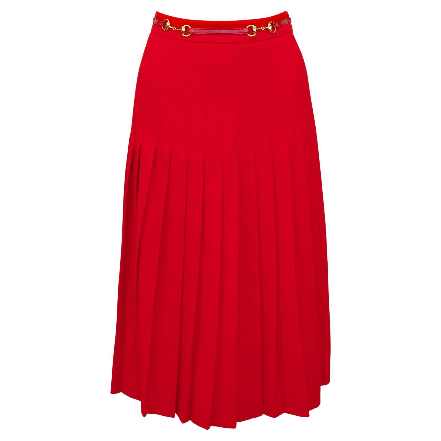 2020's Gucci Red Pleated Skirt  For Sale