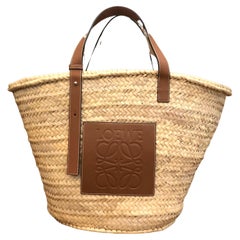 2020s LOEWE Leather Trimmed Leather Raffia Basket Tote