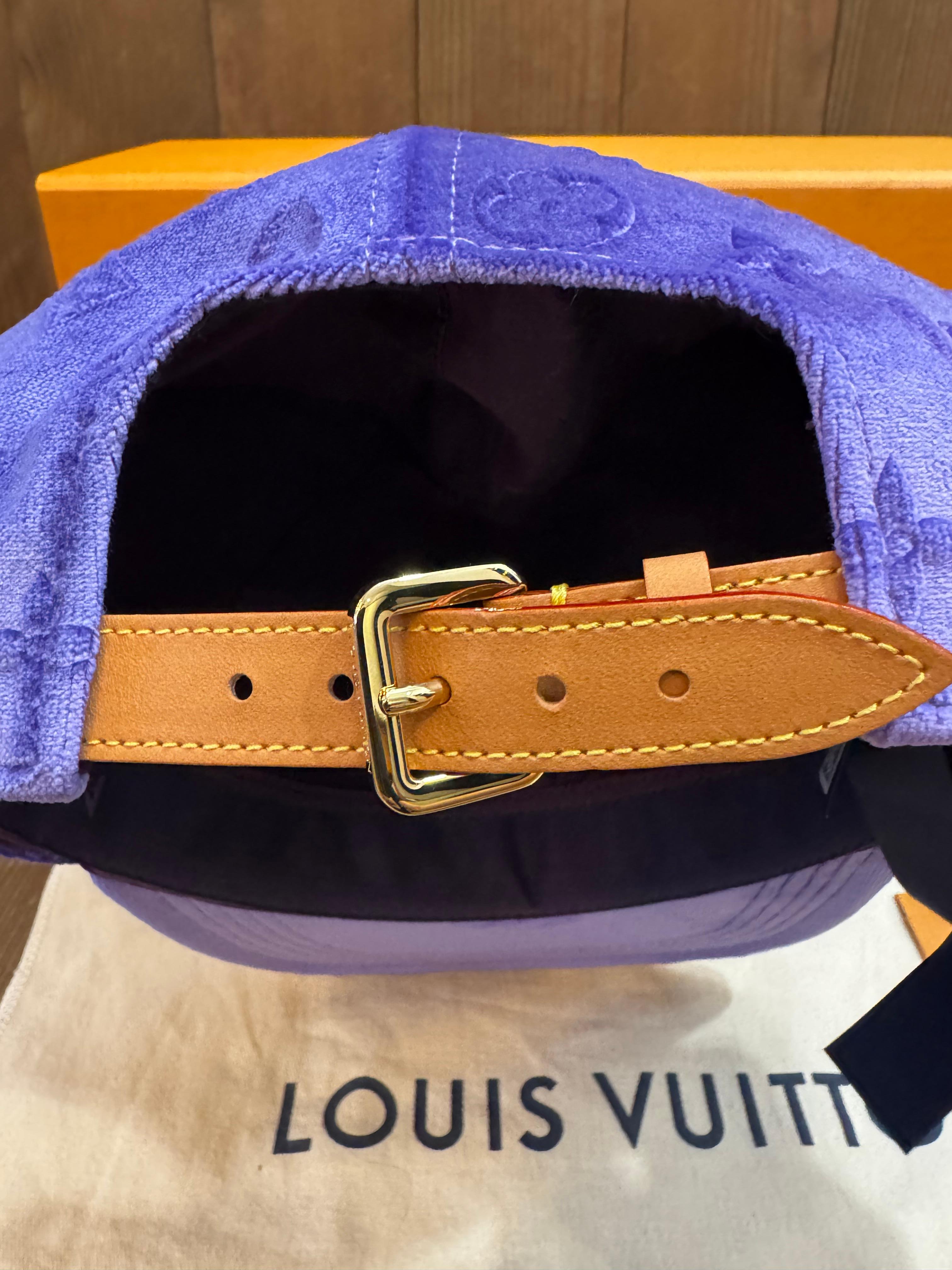 Neu LOUIS VUITTON Monogram Samt Kappe Violett Unisex 58 im Angebot 3