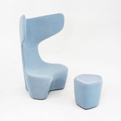 2020s Mac Stopa for Cappellini Drum Lounge Chair and Ottoman in Blue Fabric