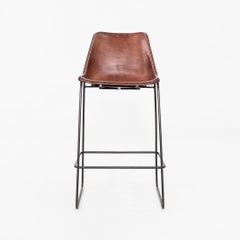 2020s Pair of Sol Y Luna Giron Bar Stools in Dark Leather