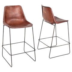 2020s Pair of Sol Y Luna Giron Bar Stools in Dark Leather